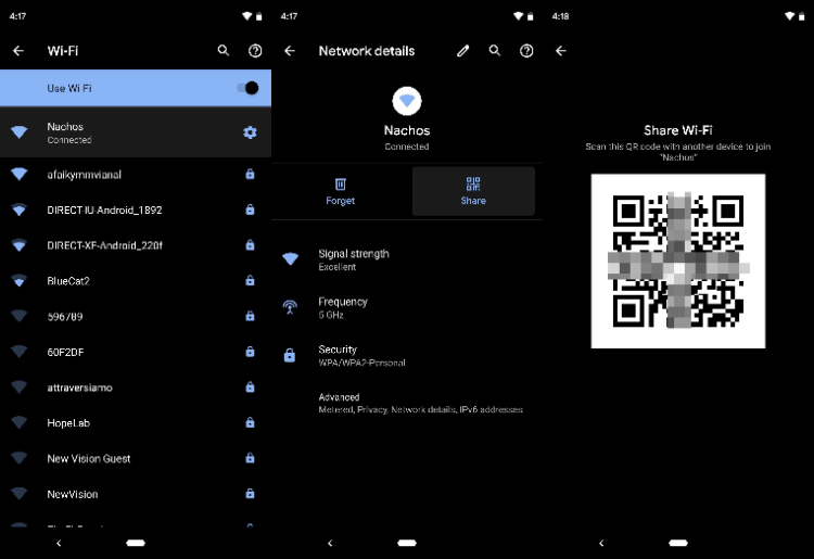 Android q qr wi wi code