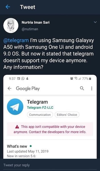 Telegram отказался от поддержки нескольких смартфонов Samsung 2019 года. Фото.
