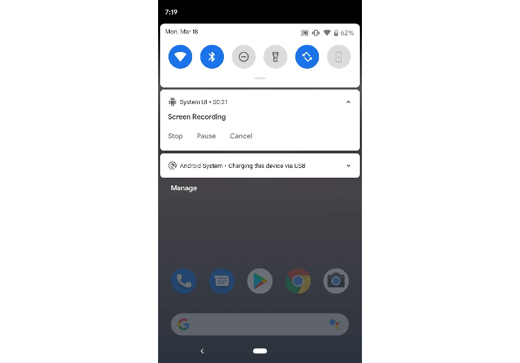 Как активировать встроенную функцию для записи экрана в Android 10. 3. Записываем экран. Фото.