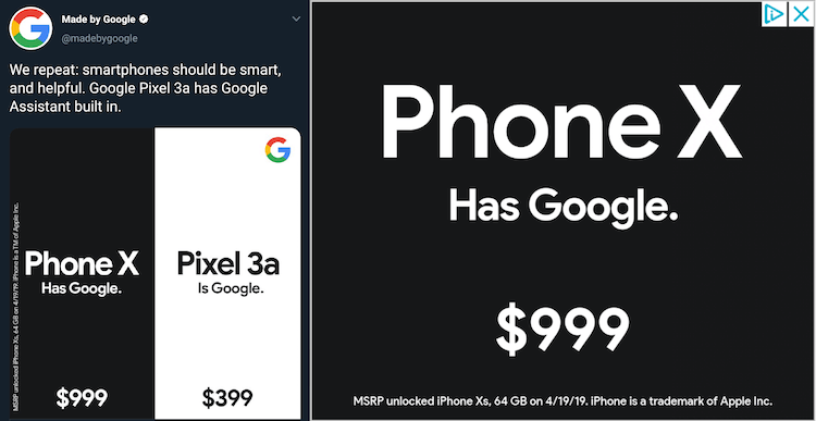 Чем Pixel 3a лучше iPhone X по мнению Google. Фото.