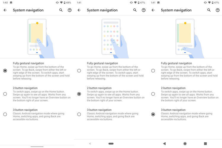 Google добавила в Android Q три метода управления на выбор. Управление жестами в Android. Фото.