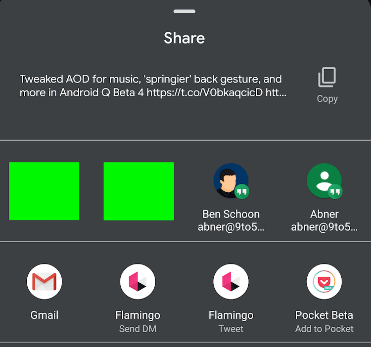 В Android Q стало намного проще делиться постами из Twitter и фото из Instagram. Теперь в меню «Поделиться» на Android элементы расположены в алфавитном порядке. Фото.