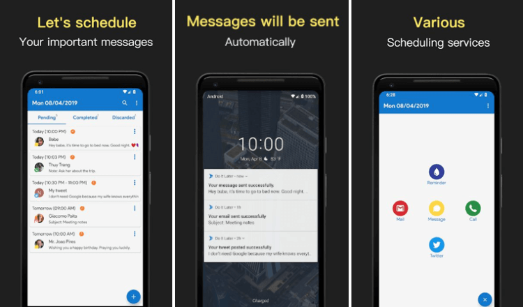 Как отправлять текстовые сообщения со смартфона по расписанию. Do It Later – Text Message Automation. Фото.