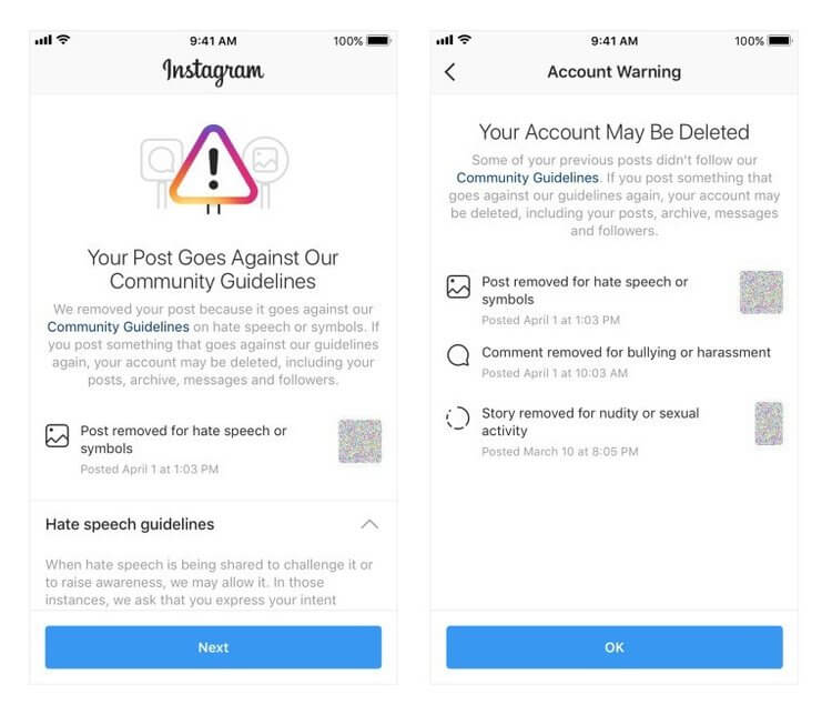 Свершилось: Instagram теперь предупредит вас перед отключением вашего аккаунта. Пользователи Instagram будут получать уведомления, когда на их аккаунт поступают жалобы. Фото.