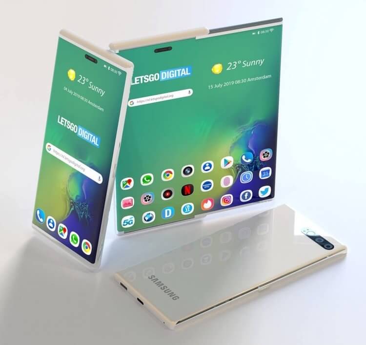 Samsung признаёт провал Galaxy Fold? Иначе как назвать этот новый патент. Смартфон из патента Samsung больше напоминает Huawei Mate X, чем Galaxy Fold. Фото.