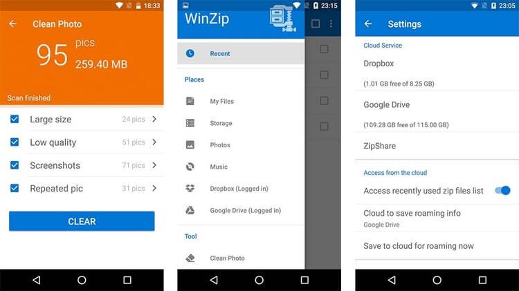 5 лучших rar- и zip-архиваторов на Android. WinZip. Фото.
