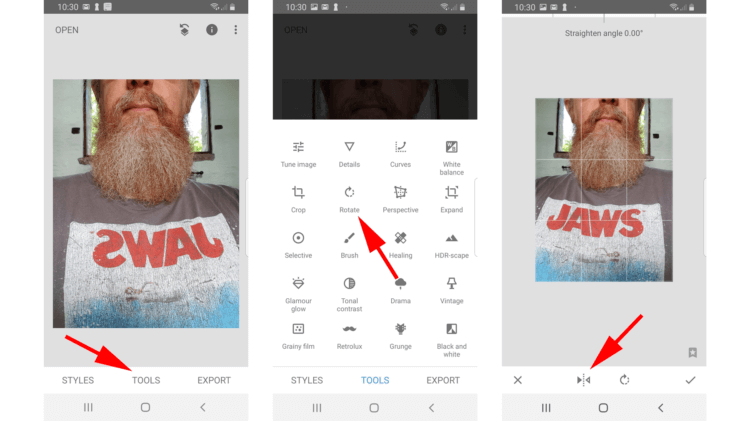 how to flip a photo in android snapseed