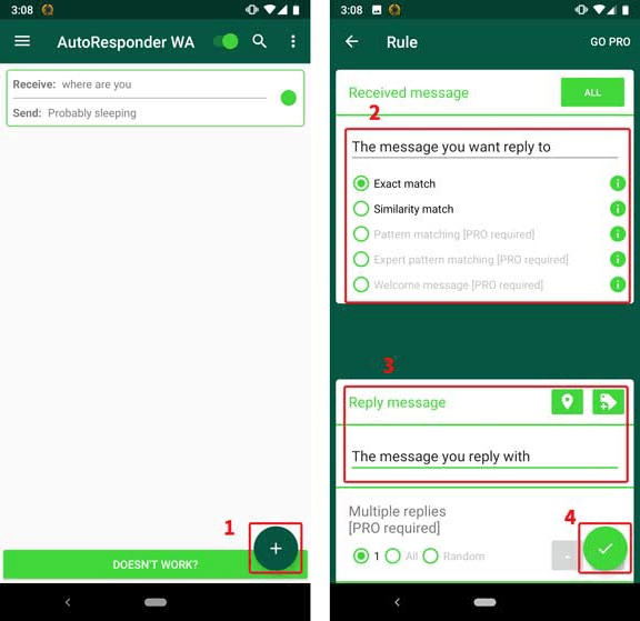 Как запланировать отправку WhatsАpp-сообщений на Android. AutoResponder for WA. Фото.
