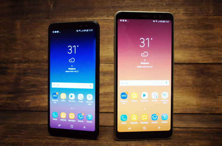 Чем отличаются Samsung Galaxy A8 и Galaxy A8+. Экран Galaxy A8 меньше, поэтому и габариты смартфона не такие большие. Фото.