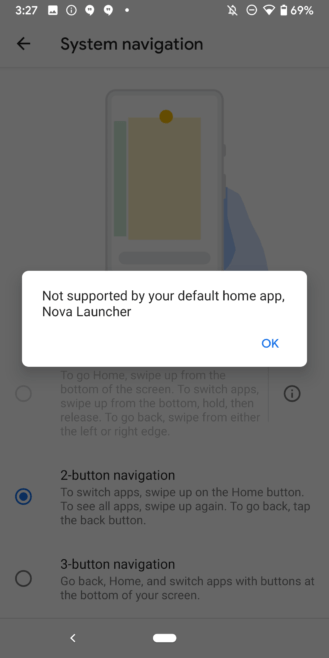 Жесты Android 10 будут доступны и в сторонних лаунчерах. Не очень приятное сообщение об ошибке. Фото.