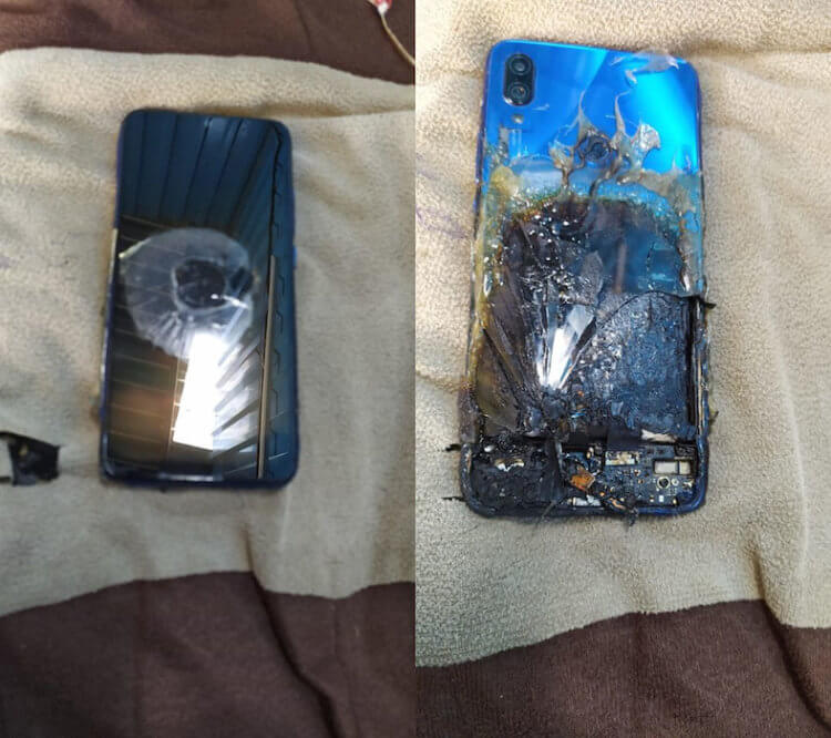 Почему сгорел смартфон. Так выглядит сгоревший Redmi Note 7s, который Xiaomi отказалась менять на новый. Фото.