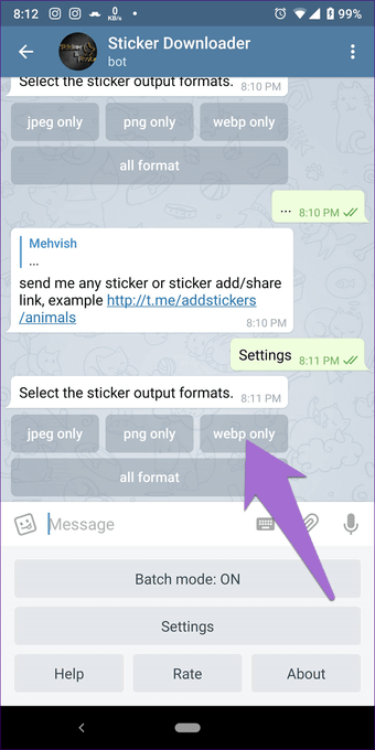 Как скачать стикеры Telegram. Бот устроен довольно просто. Фото.