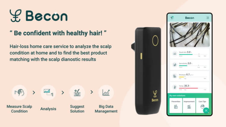 Becon — контроль выпадения волос. Устройство, анализирующее кожу головы, Becon. Фото.