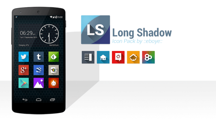 Как сделать иконки на Android квадратными. Long Shadow Icon Pack — Скрыть и приукрасить. Фото.
