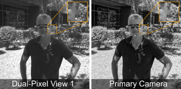 Как Pixel делает портретные фото. Слева — съёмка с программными алгоритмами, справа — с телеобъективом. Фото.