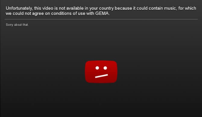 Как работает региональная блокировка YouTube. Примерно такую картинку вы будете наблюдать, если контент недоступен в вашей стране. Фото.