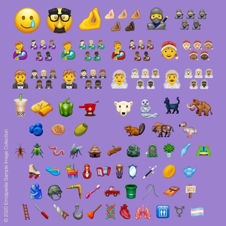 Представлены 117 новых emoji: матрешка и трансгендеры. Изображение всех новых emoji. Фото.