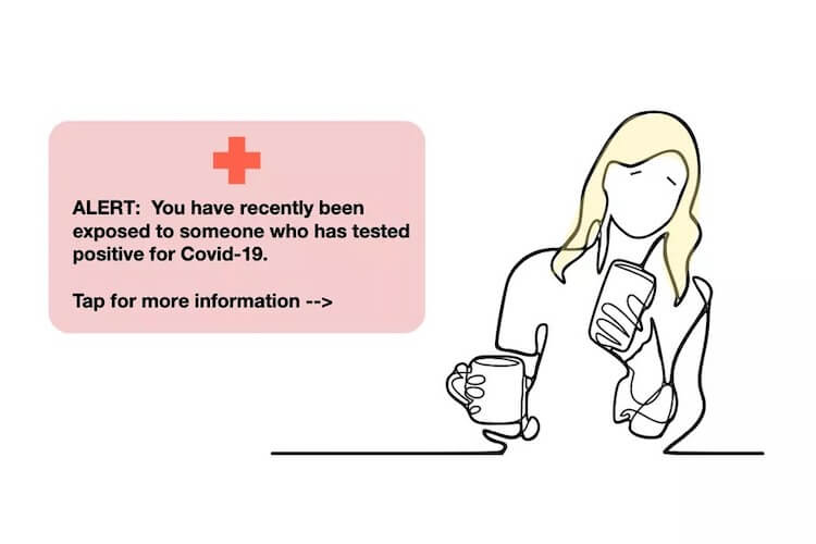 Вам просто придет уведомление, что рядом с вами был инфицированный человек. Фото.