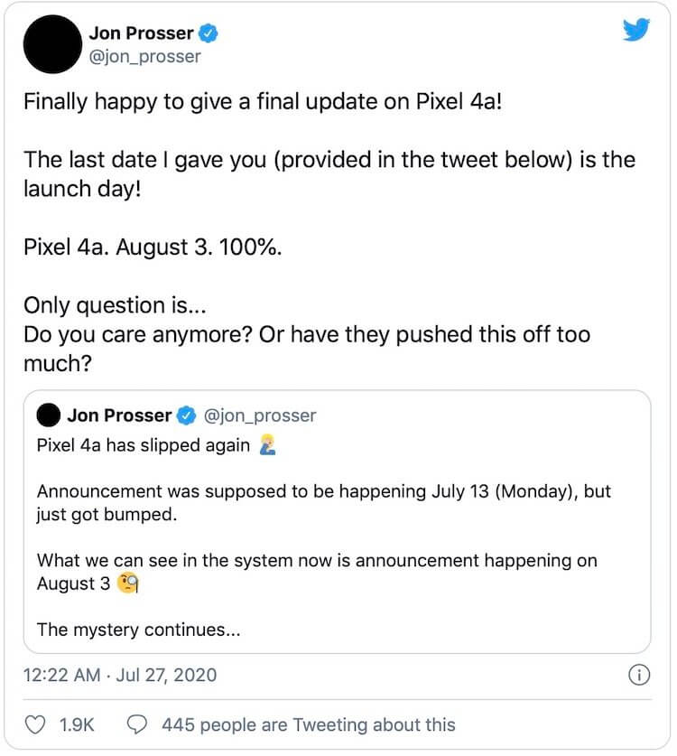 Google Pixel 4a за 400 долларов представят 3 августа. На этот раз точно?