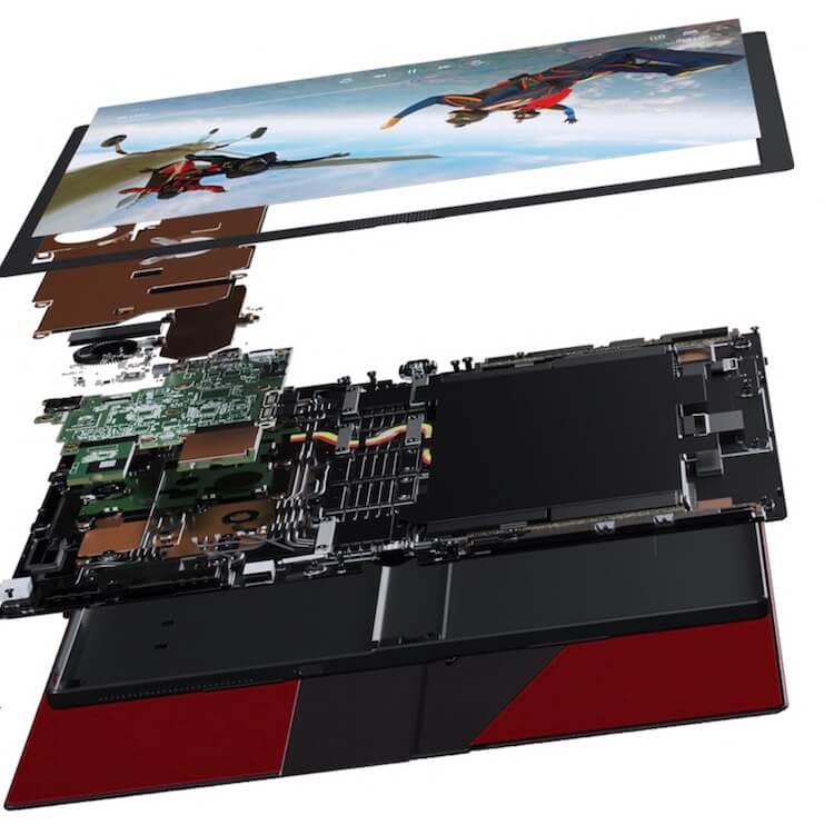 Характеристики Lenovo ThinkPad X1 Fold. Так компьютер выглядит изнутри. Фото.