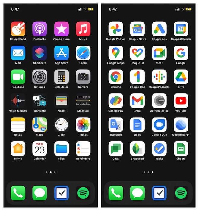 Сравнение Android и iOS. Слева — iOS, справа — Android. Фото.