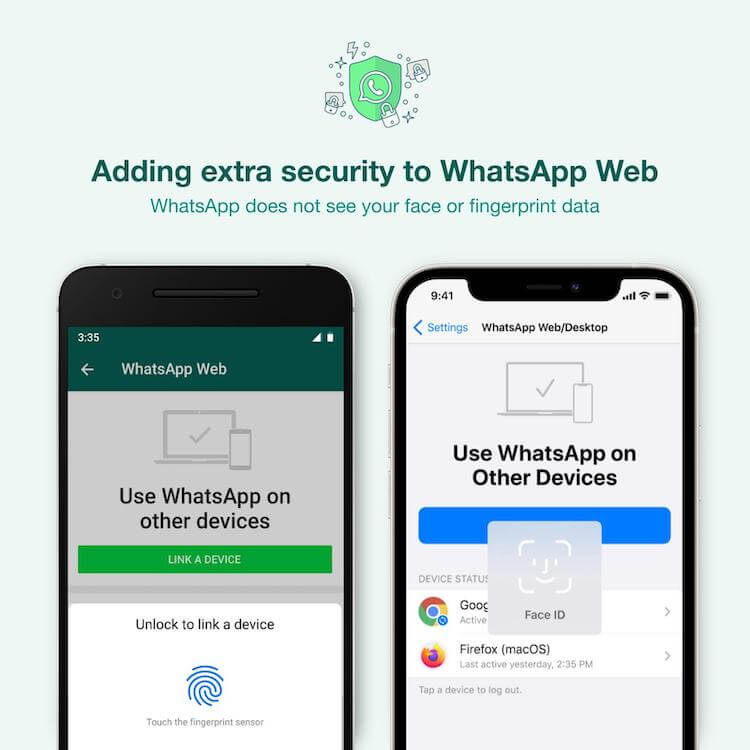 Безопасность WhatsApp. Разблокировка будет проводиться на смартфоне. Фото.