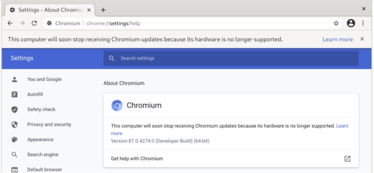Как проверить обновления Chrome. Если ваш компьютер прекращает получать обновления Chrome, вы получите вот такое уведомление. Фото.