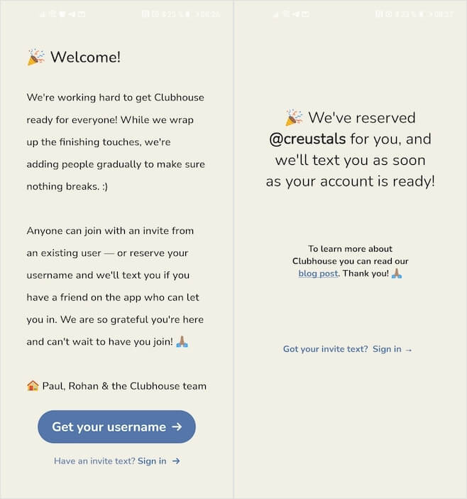 Регистрация в Клабхаусе на Андроид. Вы можете подать заявку на регистрацию в Клабхаусе, но это не гарантирует вам доступ к сервису. Фото.