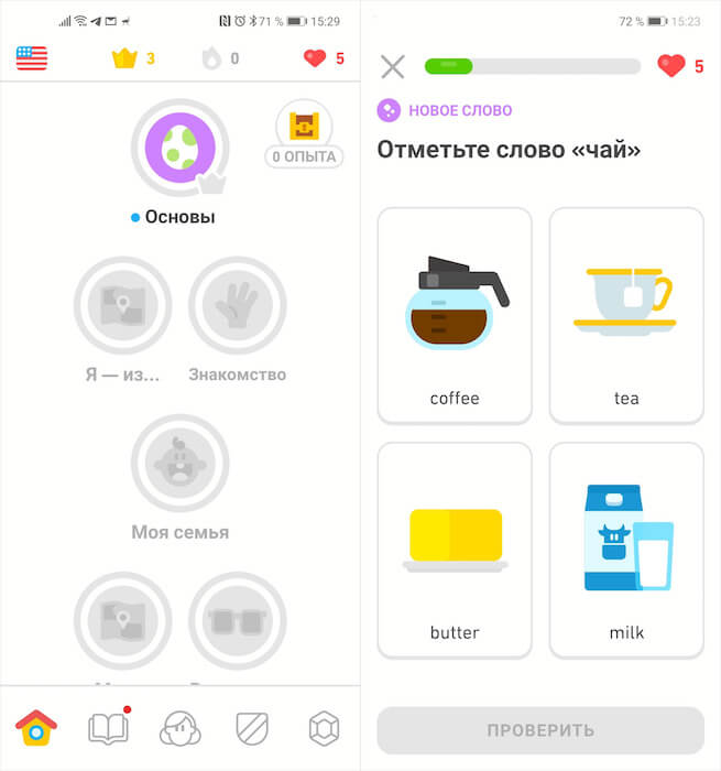 Как заниматься английским на Duolingo. Сначала Duolingo предложит вам пройти тест, чтобы определить свой уровень. Фото.
