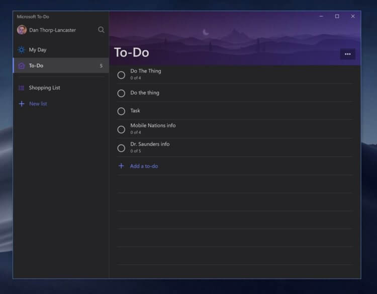 Как грамотно планировать день? Мой опыт с Microsoft To Do. Темная тема в приложении To Do. Фото.