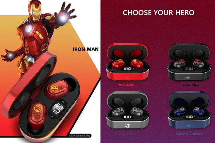 Bluetooth наушники Железный человек. Наушники стилизованы под героев Marvel. Фото.
