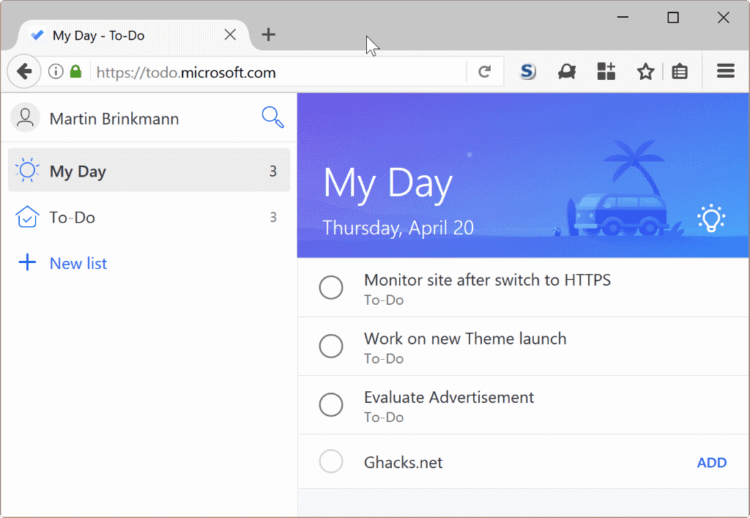 Как грамотно планировать день? Мой опыт с Microsoft To Do. Раздел «Мой день» в приложении MTD. Фото.