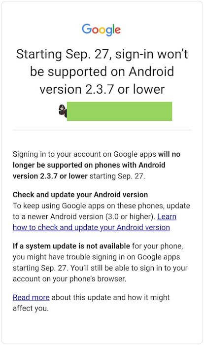 Старые версии Android. Ограничения затронул устройства на Android 1.0 — 2.3.7. Фото.