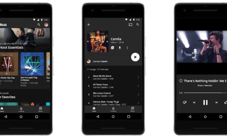 Стриминговый сервис с музыкальными клипами. Интерфейс приложения YouTube Music на Android. Фото.