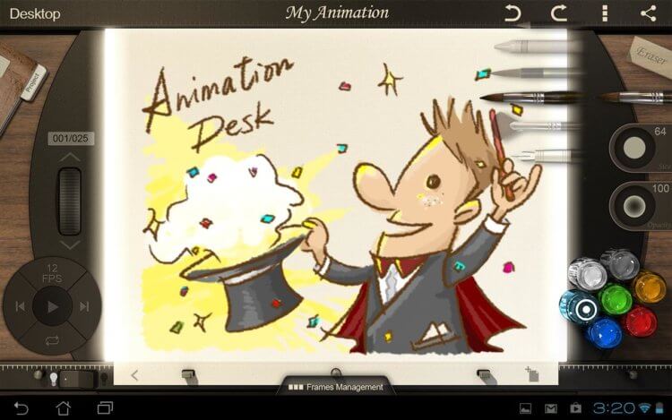 Мультфильм своими руками на Android. В приложении Animation Desk существует много инструментов на любой вкус и цвет. Фото.
