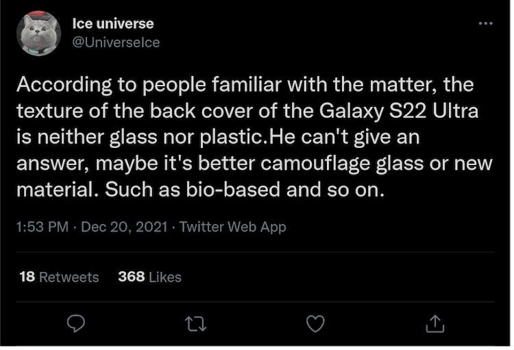 Каким будет Samsung Galaxy S22. Твит Ice Universe. Фото.