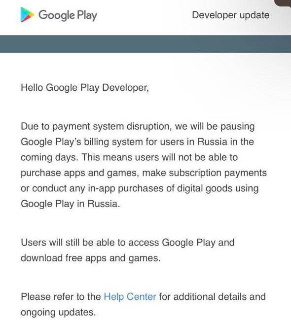 Google Play заблокирован в России? Гугл больше не будет принимать платежи с российских карт. Фото.