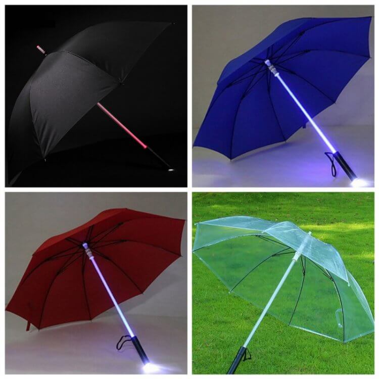 Зонт с подсветкой. Зонт с подсветкой — топовое решение, чтобы не наступить в лужу в темноте. Фото.
