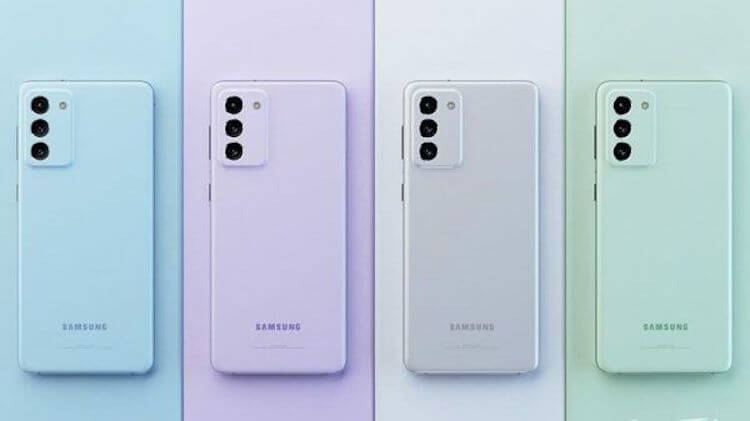 Samsung Galaxy S21 FE — лучший телефон среднего уровня. S21 FE предлагает не только 2 симки, но и яркие цвета корпуса. Фото.