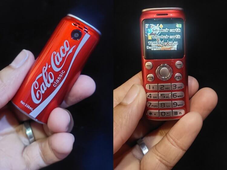 Телефон необычной формы. Такую кока-колу еще можно купить. Фото.