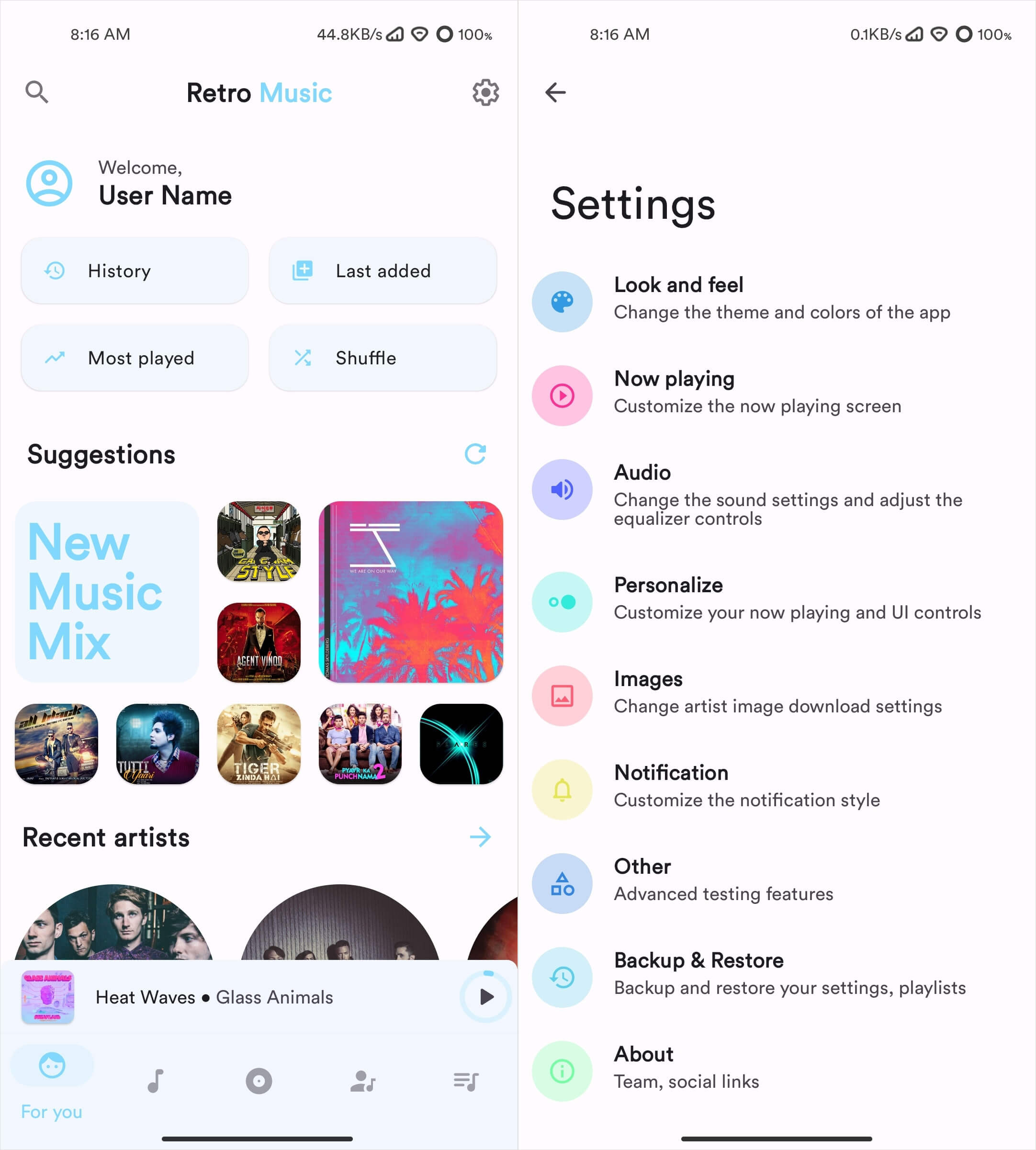 Retro Music Player. Retro Music Player — простой и понятный проигрыватель для Андроид. Фото.