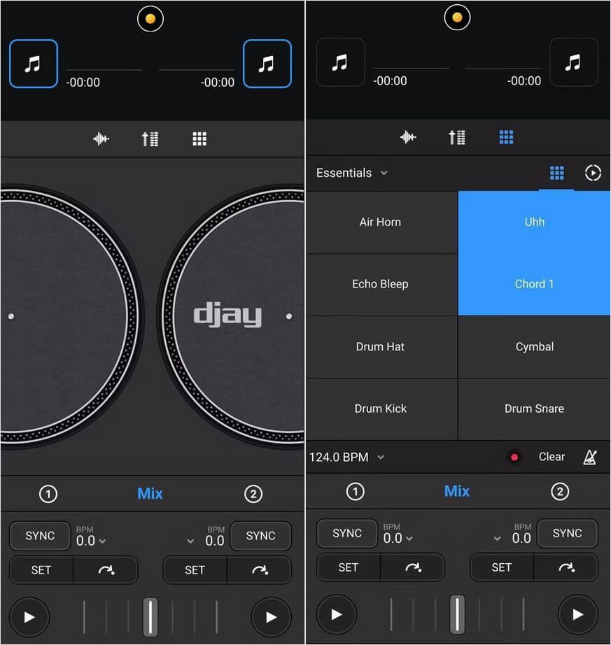 djay — диджейский пульт на смартфоне. djay работает довольно быстро на любом смартфоне и позволяет подгружать треки из стриминговых сервисов. Фото.