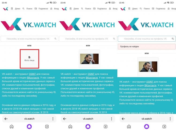 VK.watch — поиск человека по фото в ВК. VK.watch работает только с ВК. Фото.