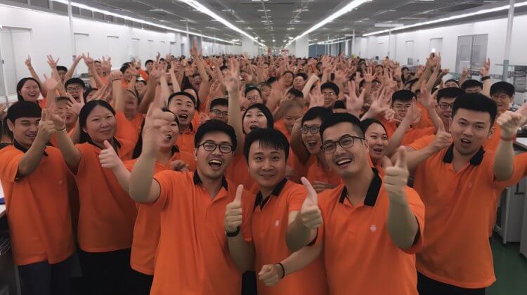 Надежность и инновации бренда Xiaomi в России. Счастливые работники на фабрике Xiaomi. Фото.