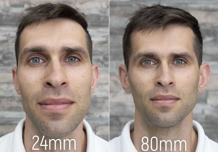 Почему камера искажает лицо. Слева — снимок без увеличения, справа — с зумом. Фото.