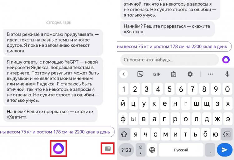 Как пользоваться YandexGPT. Запрос можно произнести или ввести текстом. Фото.