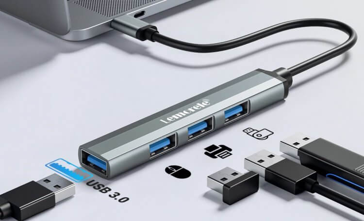 USB-концентратор для компьютера. Этот концентратор позволяет подключить до 4 устройств с USB-A! Фото.