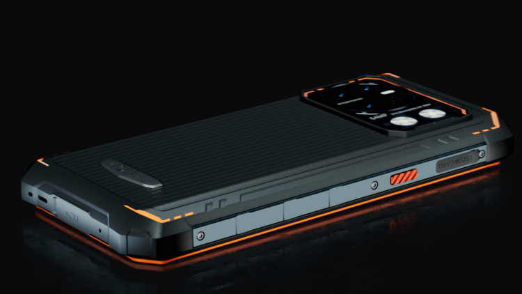 HOTWAV Cyber 13 Pro — идеальный смартфон для твоего бати: защита корпуса, огромная батарея и мощный фонарь. Благодаря оранжевым вставкам смартфон смотрится очень неплохо. Фото.