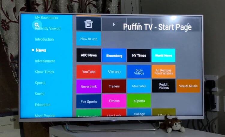 Puffin TV — браузер для телевизора на Андроид. Puffin TV — один из удобнейших браузеров для Андроид ТВ. Фото.