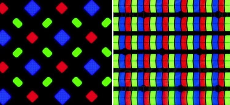 Четкость изображения на экране. Строение матрицы AMOLED (слева) и IPS (справа). Фото: Droider. Фото.